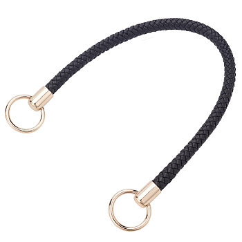 PU Imitation Leather Braided Bag Handle, Bag Strap, with Alloy Finding, Black, 52x1.3cm, Hole: 25mm