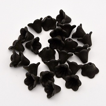 Frosted Flower Acrylic Beads, Black, 14x10mm, Hole: 2mm, about 1300pcs/500g