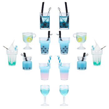 28Pcs 7 Style Glass Bottle Pendants, with Resin Inside and Platinum Iron Findings, Imitation Bubble Tea/Boba Milk Tea, Sky Blue, 4pcs/style