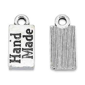 Tibetan Style Alloy Charms, Cadmium Free & Lead Free, Rectangle with Word Hand Made, Antique Silver, 14x6.5x1.5mm, Hole: 1.6mm, about 1200pcs/1000g