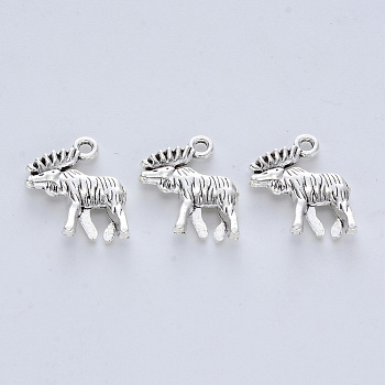 Tibetan Style Alloy Pendants, Cadmium Free & Lead Free, Reindeer/Stag, Antique Silver, 18x15x4mm, Hole: 1.6mm, about 322pcs/500g