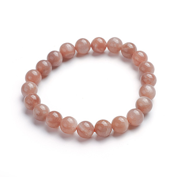 Natural Sunstone Stretch Bracelets, Round, 2-1/8 inch(5.3cm), Bead: 8.8~9.5mm