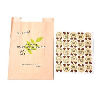 Rectangle with Leaf Pattern Paper Baking Bags, No Handle & Oil-proof Bags, with Sticker, for Gift & Food Wrapping, PeachPuff, 32x21x0.05cm