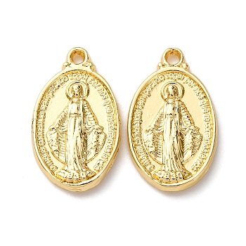 Alloy Pendants, Oval with Nossa Senhora, Long-Lasting Plated, Rack Plating, Cadmium Free & Lead Free, Real 18K Gold Plated, 19.5x11.5x2.5mm, Hole: 1.5mm