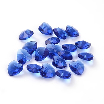 Romantic Valentines Ideas Glass Charms, Faceted Heart Charm, Royal Blue, 10x10x5mm, Hole: 1mm