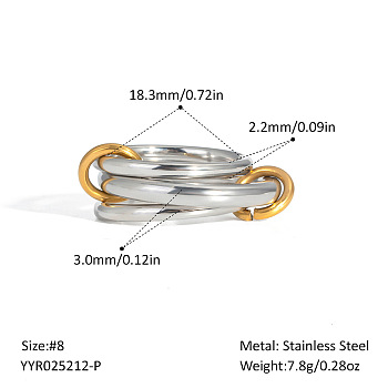 Stainless Steel Interlocking Stackable Rings for Women, Real Gold Plated & Stainless Steel Color, Ring 1: 2.2mm, Ring 2: 3mm,US Size 8 1/4(18.3mm)