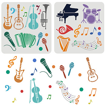 Plastic Drawing Painting Stencils Templates, Musical Instruments Pattern, 30x30cm