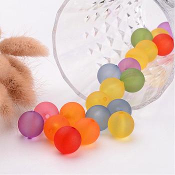 Transparent Acrylic Beads Mix, Round, Frosted, Assorted Colors, about 16mm in diameter, hole: 2mm, about 220pcs/500g