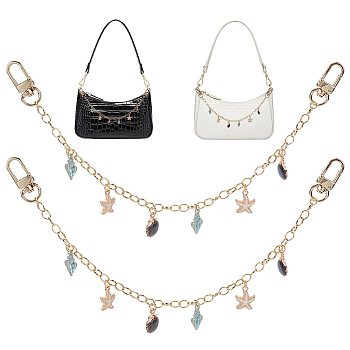WADORN Brass Bag Decorative Chains, with Ocean Themed Alloy Enamel Charms, Black, 32cm, 2pcs/box