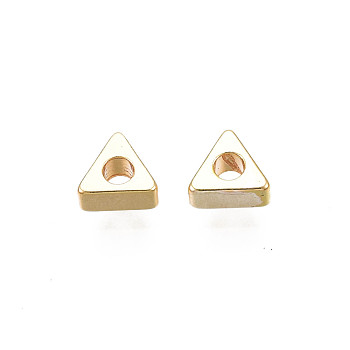 Brass Beads, Triangle, Real 18K Gold Plated, 4x4.5x2mm, Hole: 1.5mm