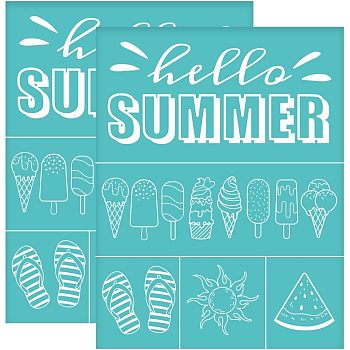 Self-Adhesive Silk Screen Printing Stencil, for Painting on Wood, DIY Decoration T-Shirt Fabric, Turquoise, Summer Themed Pattern, 280x220mm