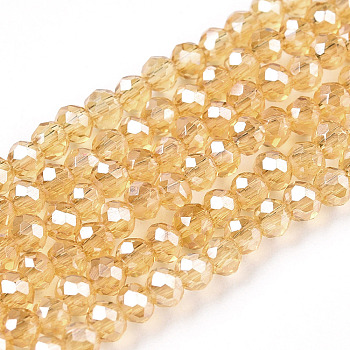 Electroplate Glass Beads Strands, Pearl Luster Plated, Faceted, Rondelle, Moccasin, 4x3mm, Hole: 0.4mm, about 113~115pcs/strand, 41~42cm