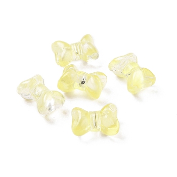 Transparent Spray Painted Glass Beads, Bowknot, Yellow, 10x14x8mm, Hole: 1mm