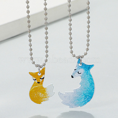 2Pcs 2 Style Cute Fox & Wolf Stainless Steel Pendant Necklaces Set(PW23032990474)-2