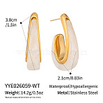 304 Stainless Steel Resin Stud Earrings for Women, Half Hoop Earrings, Golden, White, 38x21mm(EG1813-1)