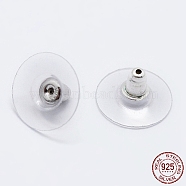 Rhodium Plated 925 Sterling Silver Ear Nuts, with 925 Stamp, Platinum, 6.5x12mm, Hole: 0.8mm(STER-K167-038P)