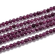 Natural Ruby/Red Corundum Beads Strands, Faceted, Round, 3mm, Hole: 0.5mm, about 135pcs/strand, 15.35 inch(39cm)(G-H266-24B)
