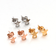 304 Stainless Steel Ear Studs, Hypoallergenic Earrings, Star, Mixed Color, 7x7x1.3mm, Pin: 0.8mm(EJEW-P045-05)