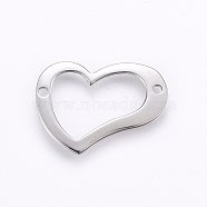 304 Stainless Steel Links connectors, Heart, Stainless Steel Color, 15x21x1mm, Hole: 1.4mm(STAS-I094-43P-B)
