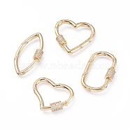 Brass Micro Pave Cubic Zirconia Screw Carabiner Lock Charms, for Necklaces Making, Mixed Shapes, Clear, Golden, 26~40x20~31x3mm(ZIRC-F109-11G)