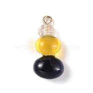 Three Color Resin Pendants, Gourd Charms with Light Gold Tone Alloy Loops, Black, 25.5x12x9mm, Hole: 2mm(RESI-Z016-01C-LG)