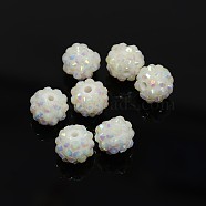 Resin Rhinestone Beads, AB Color, Round, White, 12x10mm, Hole: 2mm(RESI-S256-12mm-SAB1)