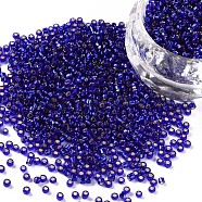 12/0 Grade A Round Glass Seed Beads, Silver Lined, Midnight Blue, 12/0, 2x1.5mm, Hole: 0.3mm, about 30000pcs/bag(SEED-Q007-F44)