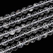 Natural Quartz Crystal Beads Strands, Rock Crystal Beads, with Cotton Thread, Round, 10mm, Hole: 1mm, about 37pcs/strand, 14.76 inch(37.5cm)(G-H236-05B-10mm)