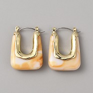 Acrylic Rectangle Hoop Earrings, Golden Alloy Jewelry for Women, PeachPuff, 30x22x8mm, Pin: 0.8mm(EJEW-WH0012-039D)