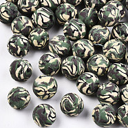 Handmade Polymer Clay Beads, Camouflage Style, Round, Sea Green, 8~9mm, Hole: 1~1.5mm(X-CLAY-N009-001)