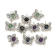 Natural & Synthetic Stone Pendants, Butterfly Charm, with Antique Silver Tone Alloy Findings, 14x15.5x4.5mm, Hole: 2.7mm(X-PALLOY-JF01714-04)