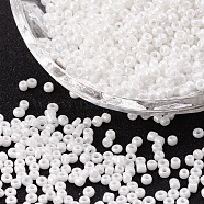(Repacking Service Available) Glass Seed Beads, Opaque Colors Lustered, Round, White, 12/0, 2mm, Hole: 1mm, about 12g/bag(SEED-C021-2mm-121)