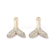Brass Micro Pave Clear Cubic Zirconia Charms, Fishtail Charm, Real 18K Gold Plated, 11x9.5x2mm, Hole: 1mm(KK-F871-33G)