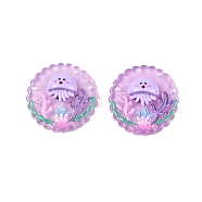 Ocean Theme Flat Round Resin Cabochons, Jellyfish, 33.5~34.5x9~11.5mm(CRES-T025-02F)