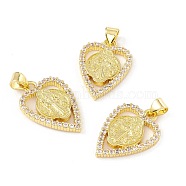 Rack Plating Brass Micro Pave Clear Cubic Zirconia Pendants, Long-Lasting Plated, Cadmium Free & Lead Free, Heart with Virgin Mary, Real 18K Gold Plated, 23x16x2.5mm, Hole: 4x3.5mm(ZIRC-I058-21G)