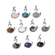 Natural & Synthetic Gemstone Pendants, with Platinum Tone Brass Findings, Cadmium Free & Lead Free, Mixed Dyed and Undyed, Swan, 32x25x7.3mm, Hole: 8mm(G-M385-04P)
