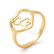 Ion Plating(IP) 201 Stainless Steel Finger Ring, Heart with Cat Rings for Women, Pet Theme, Real 18K Gold Plated, US Size 6 1/4(16.7mm)(RJEW-E063-03G)