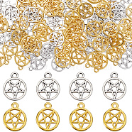 100Pcs 2 Colors Tibetan Style Alloy Pendants, Hollow, Ring with Star, Mixed Color, 16x13x1~2mm, Hole: 1.8~2mm, 50pcs/color(TIBEP-SC0002-78)