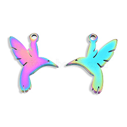Ion Plating(IP) 201 Stainless Steel Pendants, Birds, Rainbow Color, 16x12x1mm, Hole: 1.2mm(STAS-N098-123M)