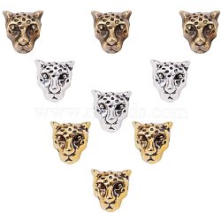 Tibetan Style Alloy Beads, Leopard Head, Lead Free & Nickel Free, Mixed Color, 10x9x7mm, Hole: 1.5mm(TIBE-PH0004-60-LF)