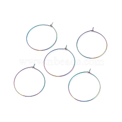 Ion Plating(IP) 316 Surgical Stainless Steel Hoop Earrings Findings, Wine Glass Charms Findings, Rainbow Color, 34.5x30x0.7mm, 21 Gauge(STAS-F149-32M-A)