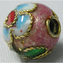 Handmade Cloisonne Beads, Filigree Round, Pink, 8mm, Hole: 1mm(X-CLB8mmC13)