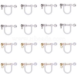 Plastic Clip-on Earring Findings, with Loop, Shell Pearl and 316 Surgical Stainless Steel Findings, Golden & Stainless Steel Color, 17.5x11.5x3mm, Hole: 1.1mm, 12pcs/box(STAS-UN0001-21)