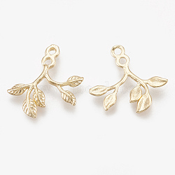 Brass Charms, Real 18K Gold Plated, Leafy Branches, 14.5x13.5x1.5mm, Hole: 1.2mm(X-KK-S348-036)