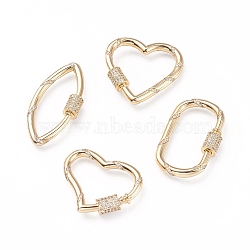 Brass Micro Pave Cubic Zirconia Screw Carabiner Lock Charms, for Necklaces Making, Mixed Shapes, Clear, Golden, 26~40x20~31x3mm(ZIRC-F109-11G)