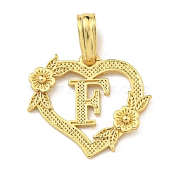 Heart Brass Pendants, Long-Lasting Plated, Cadmium Free & Lead Free, Real 18K Gold Plated, Letter F, 18x20x3mm, Hole: 3.5x7mm(KK-I714-04G-F)