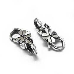 Thai 925 Sterling Silver Lobster Claw Clasps, Clover, Antique Silver, 23x10x7.5mm, Hole: 4.5mm(STER-L057-003AS)