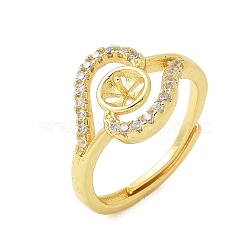 Heart Brass Micro Pave Cubic Zirconia Adjustable Ring Settings, for Half Drilled Beads, Rack Plating, Long-Lasting Plated, Lead Free & Cadmium Free, Golden, Inner Diameter: 16.7mm, Tray: 5mm, Pin: 3x0.8mm(KK-K297-22G)