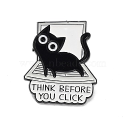 Enamel Pins, Alloy Brooches for Backpack Clothes, Cat with Laptop , Black, 30.5x26.5x1.5mm(JEWB-H022-01EB-01)