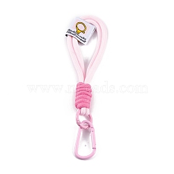 Braided Nylon Strap, Alloy Clasp for Key Chain Bag Phone Lanyard, Pink, 18.5~19cm(AJEW-L095-A05)